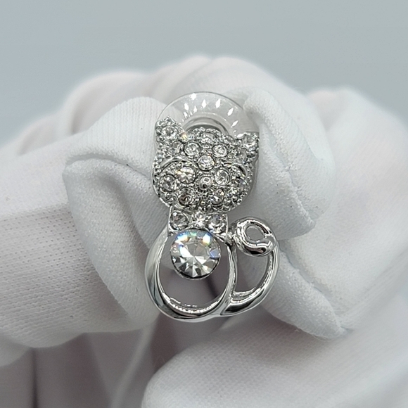 Silvertone Cat Crystal Earrings #1217 - Picture 8 of 11